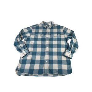 Levi's Flannel Button Up Shirt Teal Plaid Men's XL Soft Cotton Casual Workwear